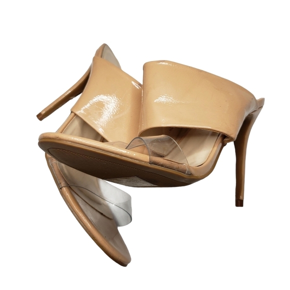 Anne Michelle | Dashing Cream Vegan Patent Leather Open Toe Slip On Heels 8.5 - Picture 8 of 12